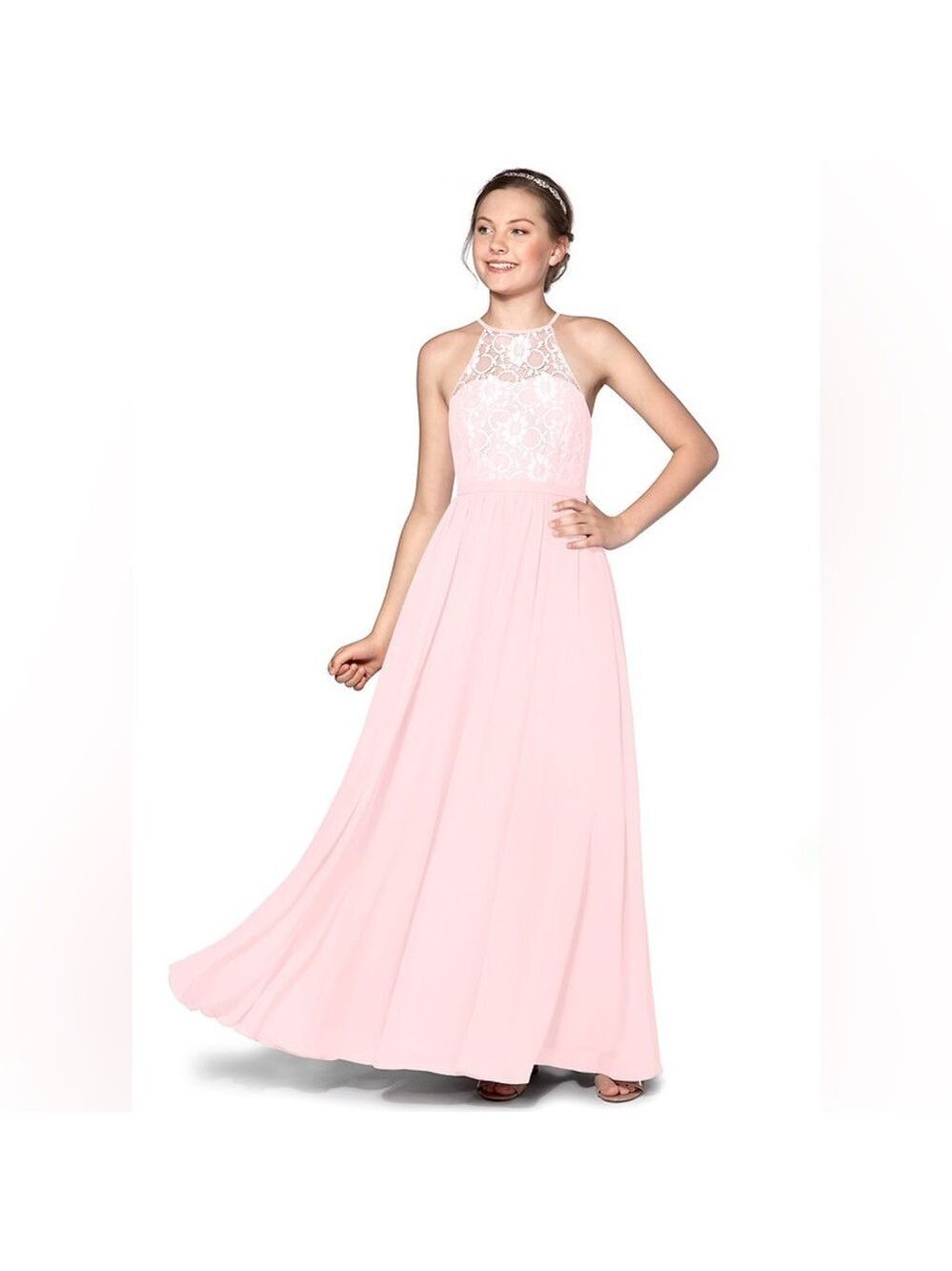 New Azazie Halima Cabernet Junior Bridesmaid Lace Maxi Dress Girl 10 NWT - Picture 7 of 7